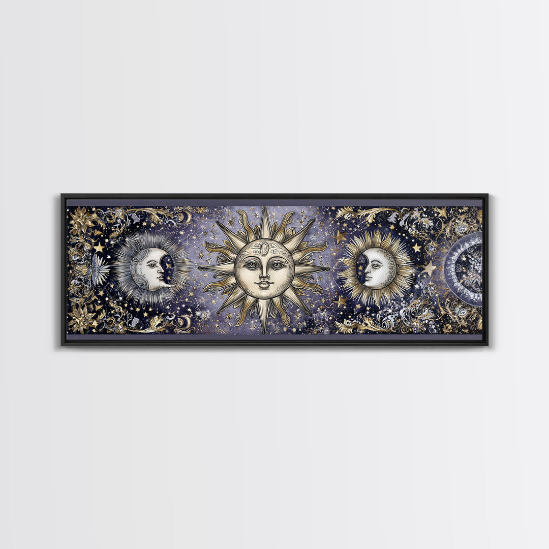 Sun and Moon Faces Canvas Print, Astrology Art, Zodiac Wall Art, Living Room Decor, Fine Art, Zodiac, Luxury Decor, AST-3x1-45