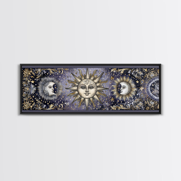 Sun and Moon Faces Canvas Print, Astrology Art, Zodiac Wall Art, Living Room Decor, Fine Art, Zodiac, Luxury Decor, AST-3x1-45