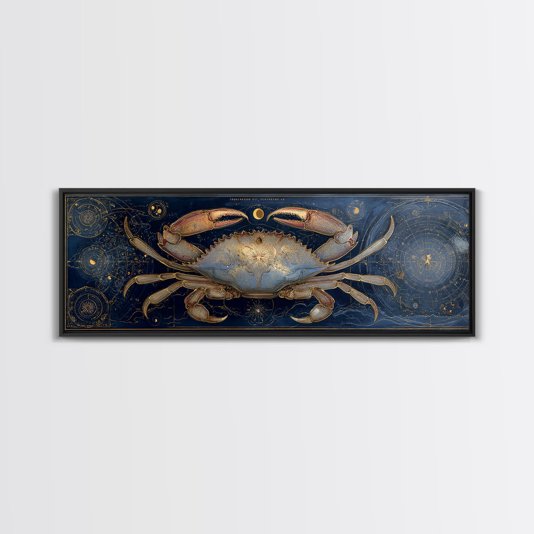 Celestial Crab under Glowing Ocean Moonlight Canvas Print, Astrology Art, Zodiac Sign Print, Living Room Decor, Zodiac, AST-3x1-8