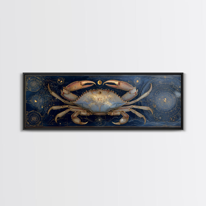 Celestial Crab under Glowing Ocean Moonlight Canvas Print, Astrology Art, Zodiac Sign Print, Living Room Decor, Zodiac, AST-3x1-8