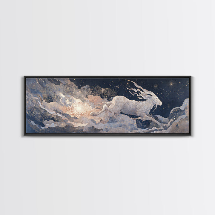 Capricorn Sea Goat Emerging from Cosmic Waves Canvas Print, Astrology Art, Printable Art, Living Room Decor, Fine Art, Zodiac, AST-3x1-83