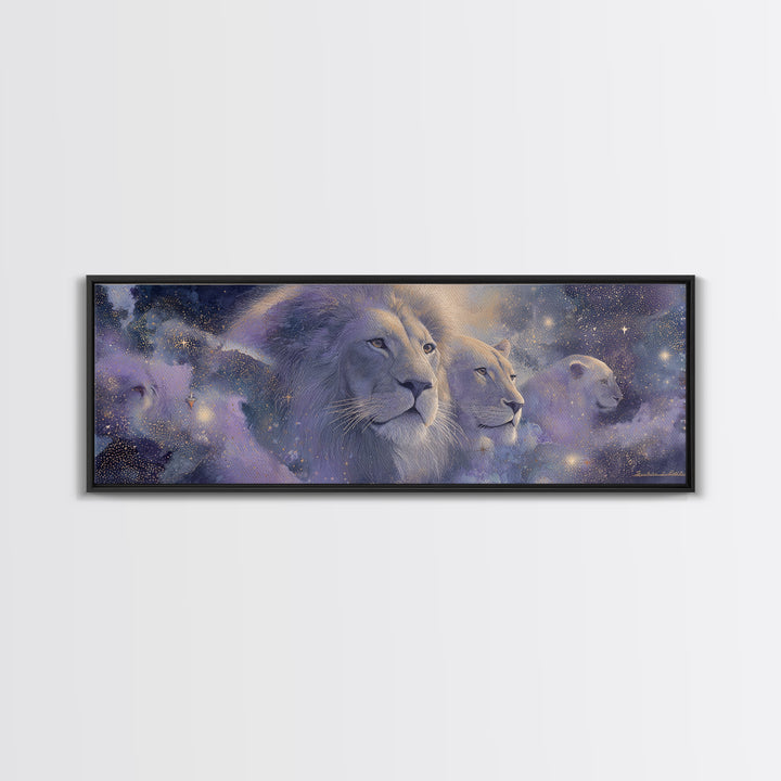 Celestial Lion Portrait Formed from Star Patterns Canvas Print, Astrology Art, Zodiac Wall Art, Living Room Decor, Zodiac, AST-3x1-90