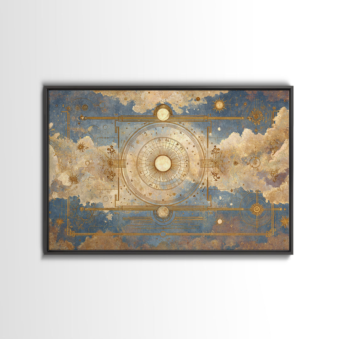 Retro Horoscope Chart Framed Canvas Print, Astrology Art, Leo Wall Art, Living Room Decor, Abstract Art, Zodiac, AST-3x2-25