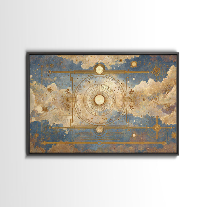 Retro Horoscope Chart Framed Canvas Print, Astrology Art, Leo Wall Art, Living Room Decor, Abstract Art, Zodiac, AST-3x2-25