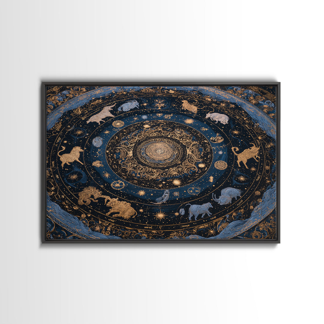 Twelve Zodiac Animals Arranged Canvas Print, Astrology Art, Astronomy Print, Living Room Decor, Fine Art, Zodiac, AST-3x2-32