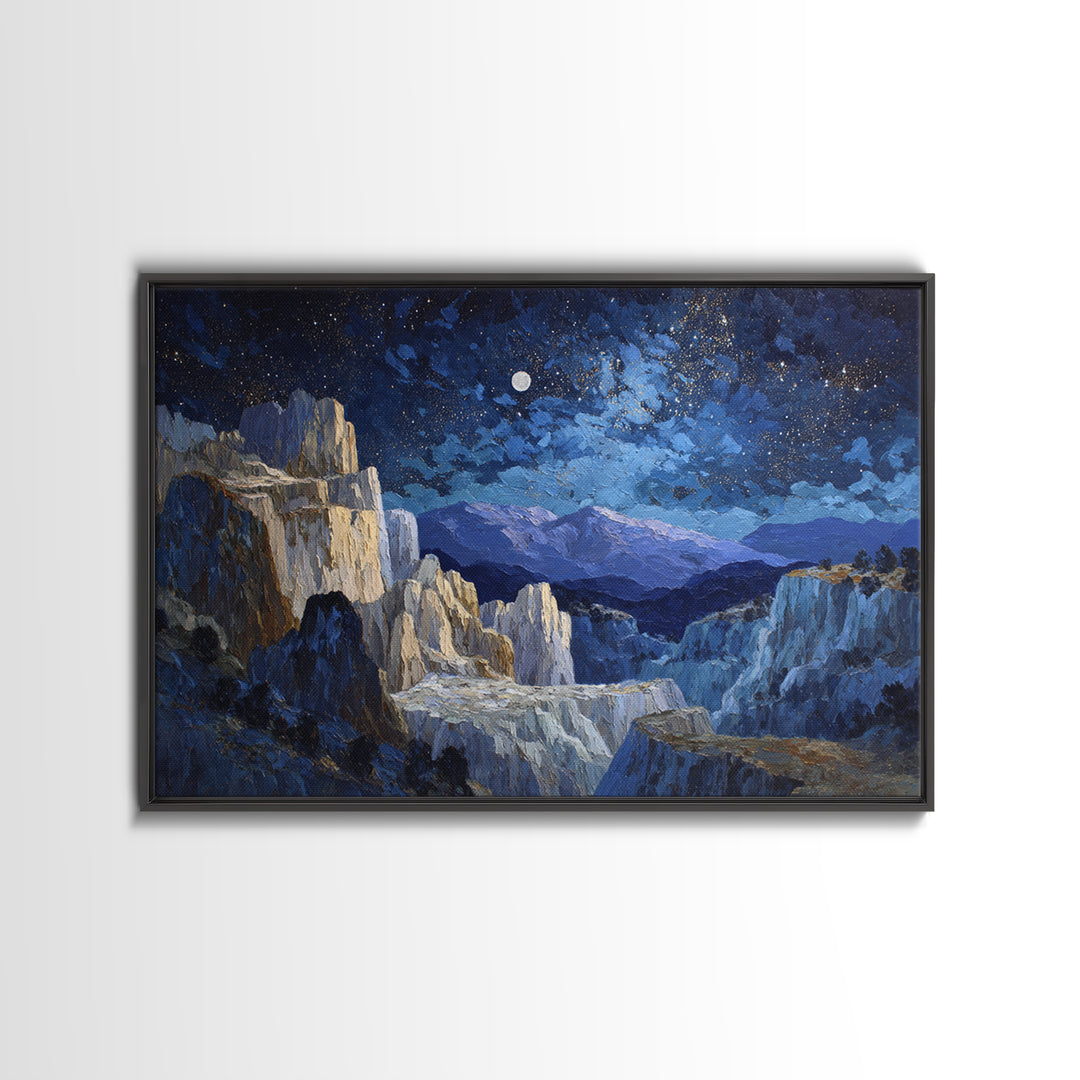 Ram Constellation Above Desert Cliffs at Night Canvas Print, Astrology Art, Textured Painting, Living Room Decor, Zodiac, AST-3x2-60
