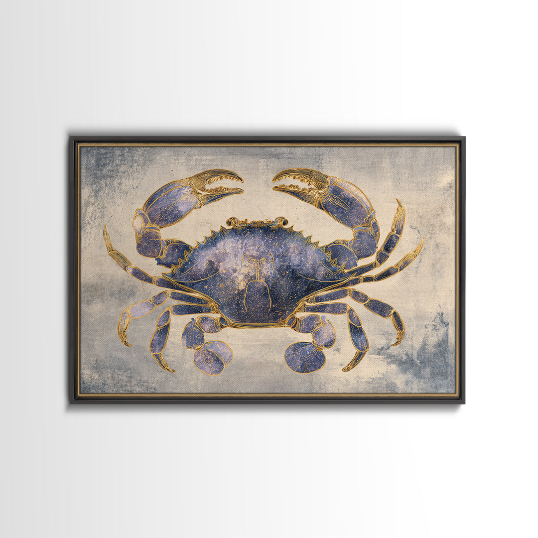 Celestial Crab under Glowing Ocean Moonlight Canvas Print, Astrology Art, Minimalist Decor, Living Room Decor, Oil Painting, AST-3x2-68