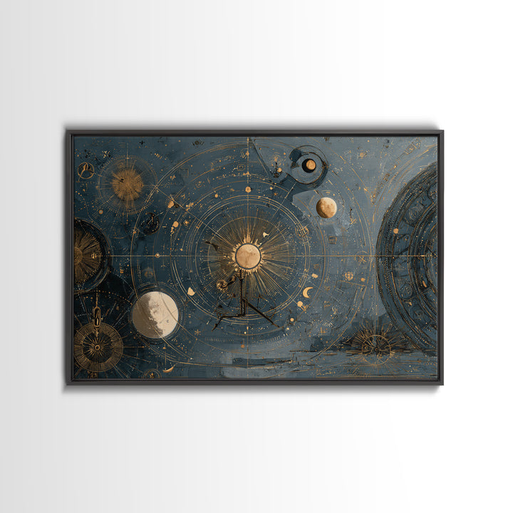 Planetary Still Life Framed Canvas Print, Astrology Art, Digital Art, Living Room Decor, Fine Art, Zodiac, Celestial Wall Art, AST-3x2-96