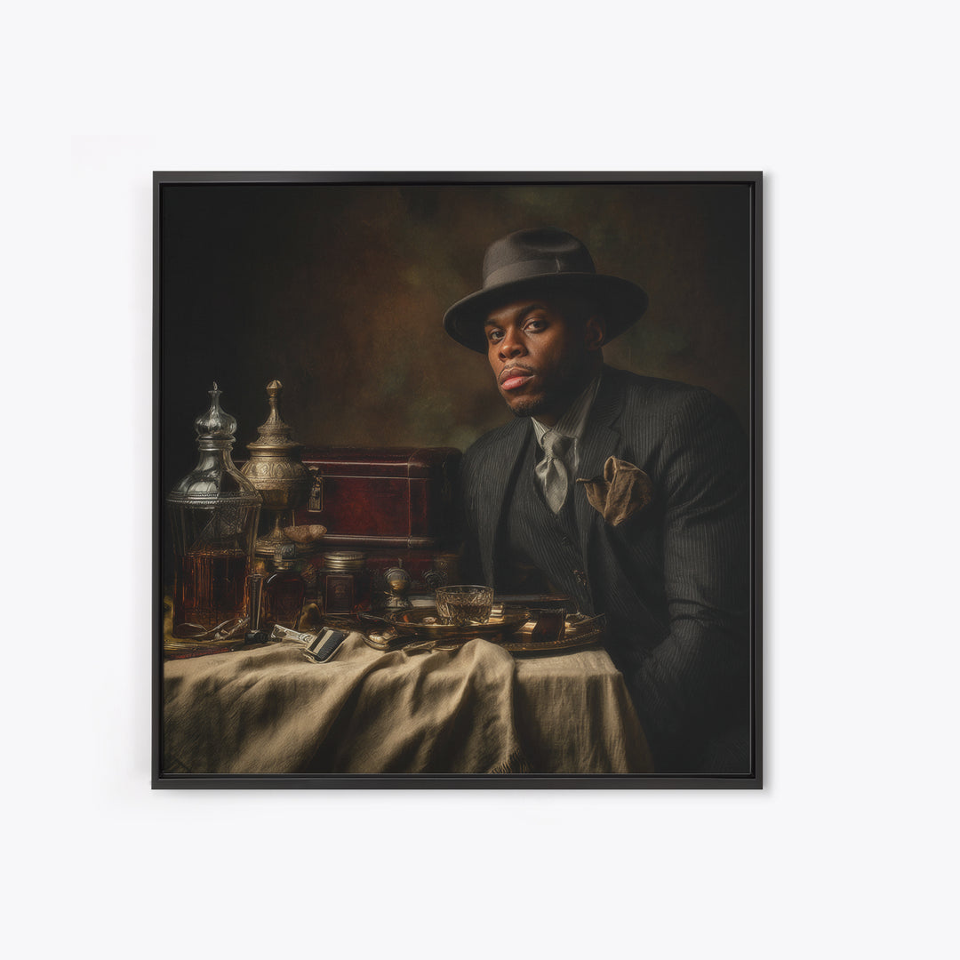 Moody Gentleman Portrait Canvas Print, Barbershop Art, Masculine Wall Art, Barbershop Decor, Oil Painting, Grooming, BAA-1x1-10