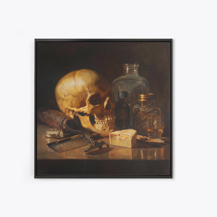 Skull with Comb and Razor in Tattoo Canvas Print, Barbershop Art, Unique Wall Art, Barbershop Decor, Oil Painting, Grooming, BAA-1x1-15
