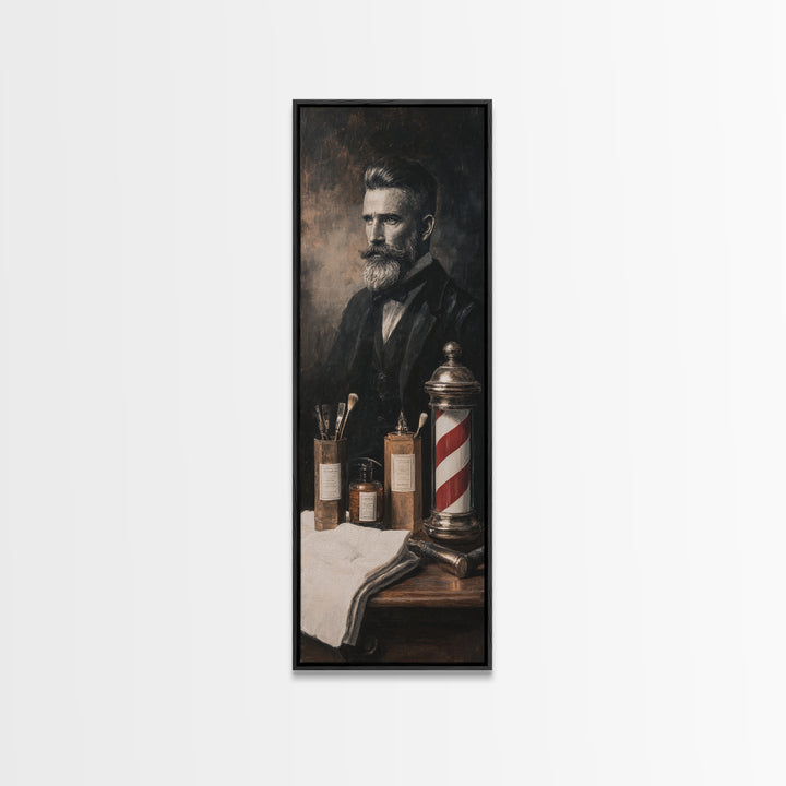 Black and White Portrait of a Sharply Framed Canvas Print, Barbershop Art, Living Room Art, Barbershop Decor, Oil Painting, BAA-1x3-30