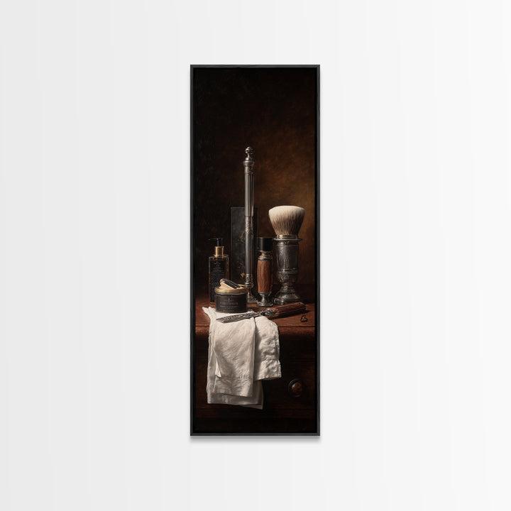 Straight Razor and Shaving Brush on Dark Framed Canvas Print, Barbershop Art, Afrocentric Art, Barbershop Decor, Grooming, BAA-1x3-62