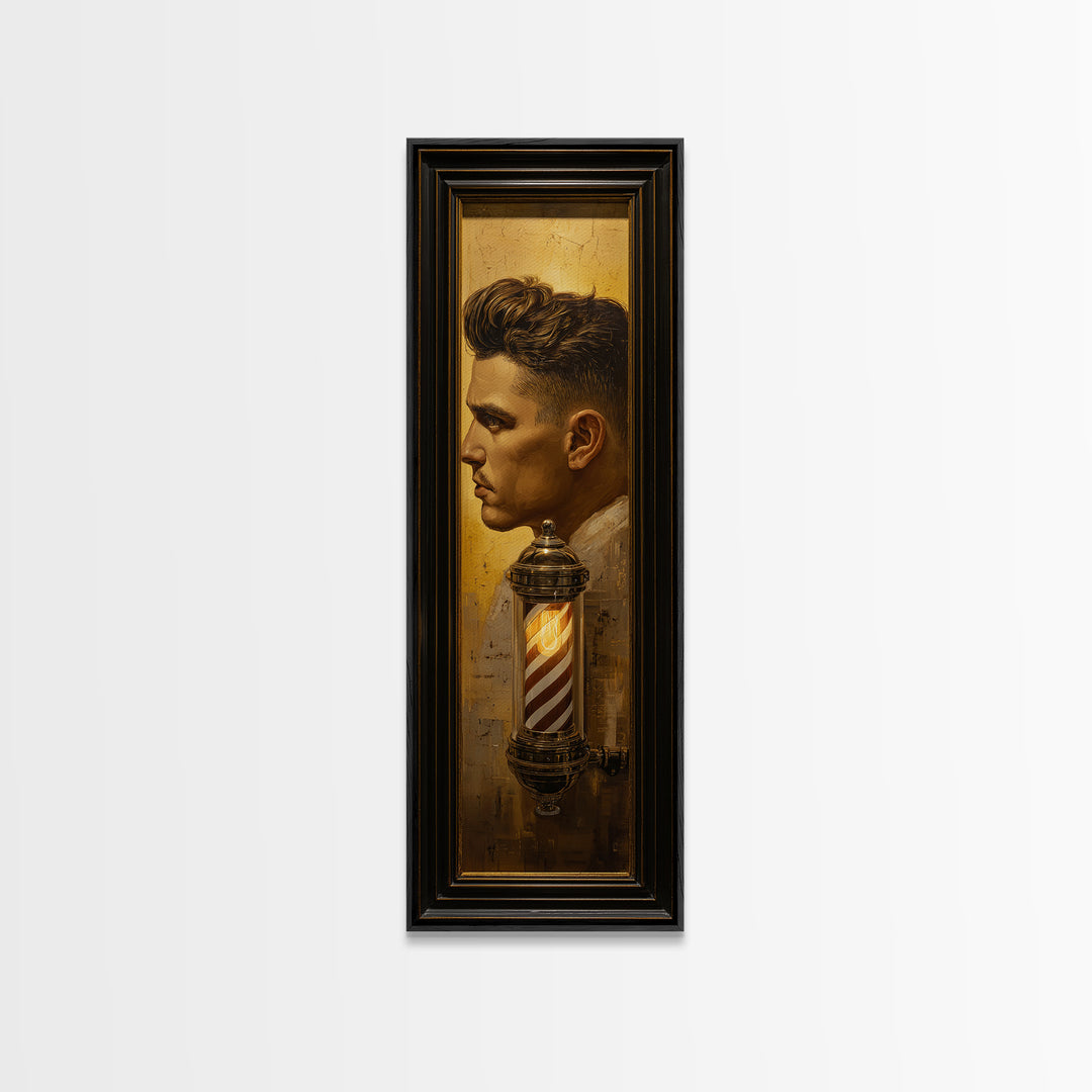 Classic Pompadour Portrait Canvas Print, Barbershop Art, Black Wall Art, Barbershop Decor, Fine Art, Grooming, Minimalist Art, BAA-1x3-89
