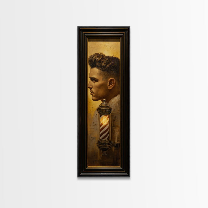 Classic Pompadour Portrait Canvas Print, Barbershop Art, Black Wall Art, Barbershop Decor, Fine Art, Grooming, Minimalist Art, BAA-1x3-89