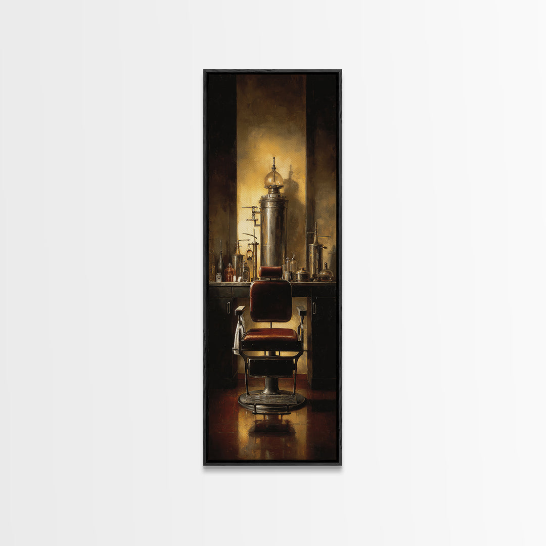 Barber Chair Silhouette Rendered as Iconic Graphic Canvas Print, Barbershop Art, Black Art Prints, Barbershop Decor, Grooming, BAA-1x3-95