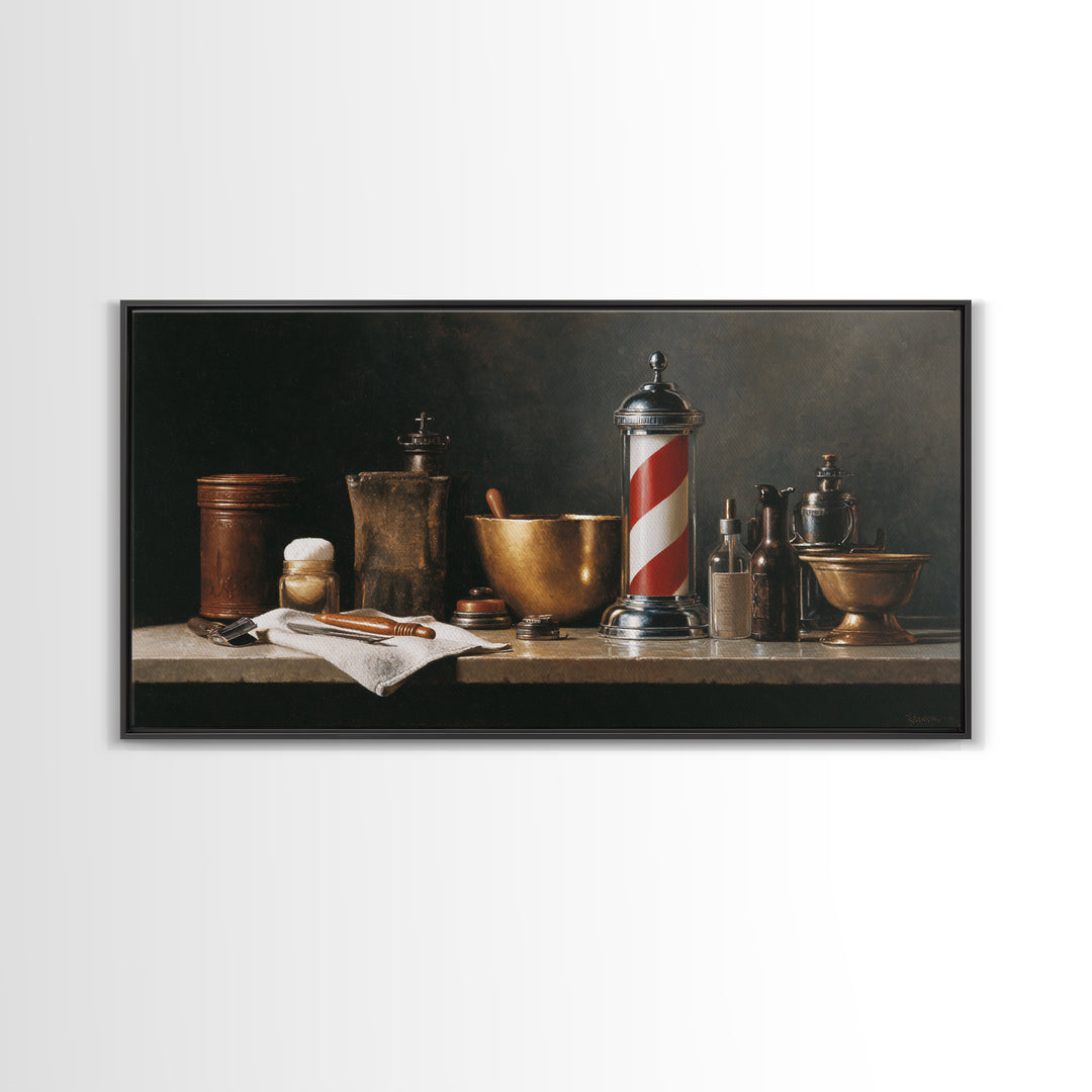 Hot Towel Shave Scene Cropped Close to Framed Canvas Print, Barbershop Art, Fine Art Print, Barbershop Decor, Grooming, BAA-2x1-33