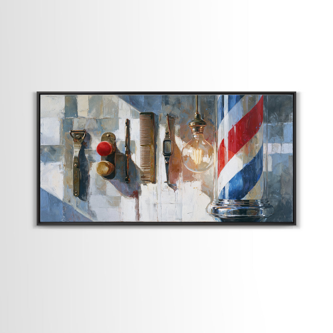 Red White and Blue Stripe Abstraction from Canvas Print, Barbershop Art, Barbershop Decor, Abstract Art, Grooming, BAA-2x1-61