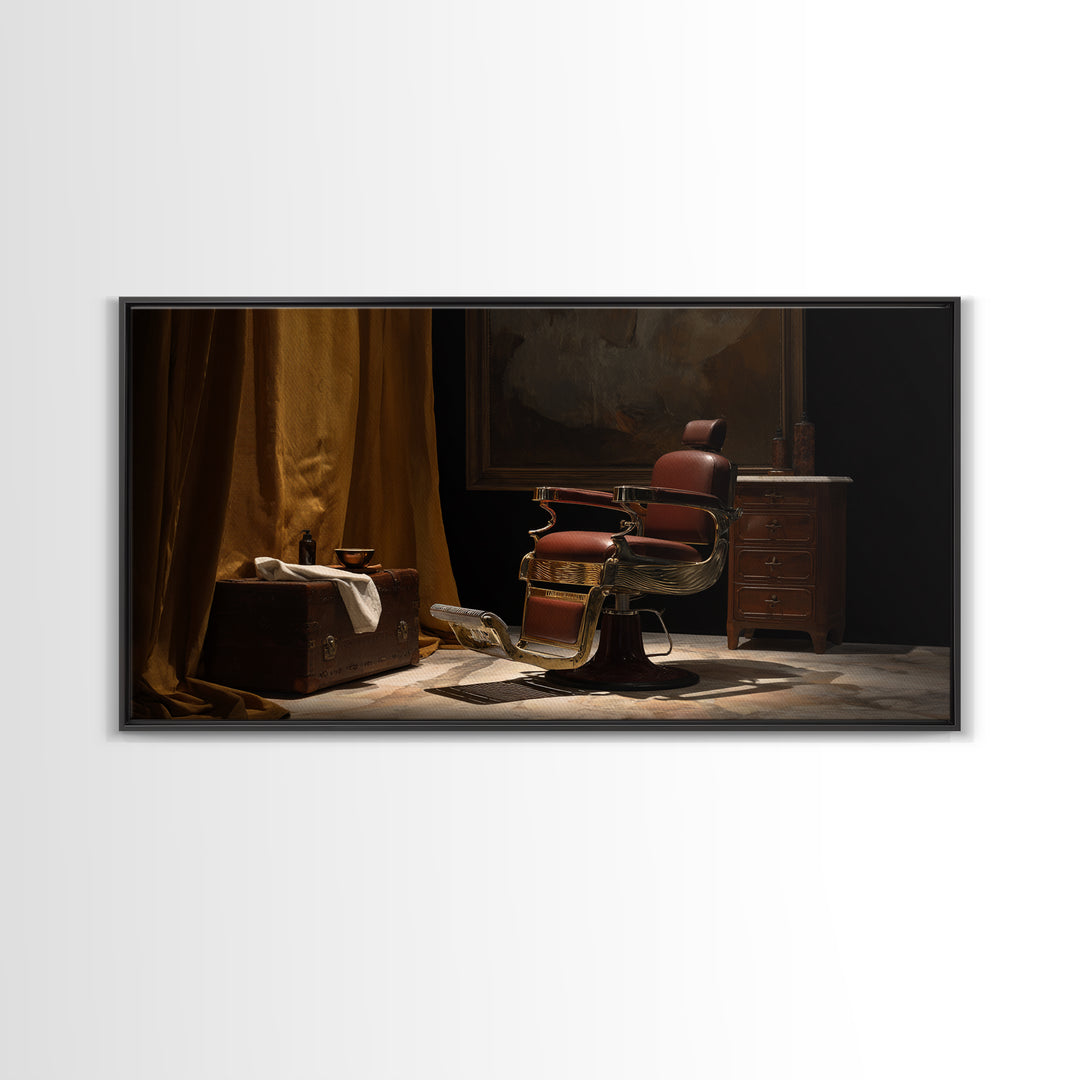 Barber Chair Silhouette Rendered as Iconic Graphic Canvas Print, Barbershop Art, Contemporary Art, Barbershop Decor, Grooming, BAA-2x1-7