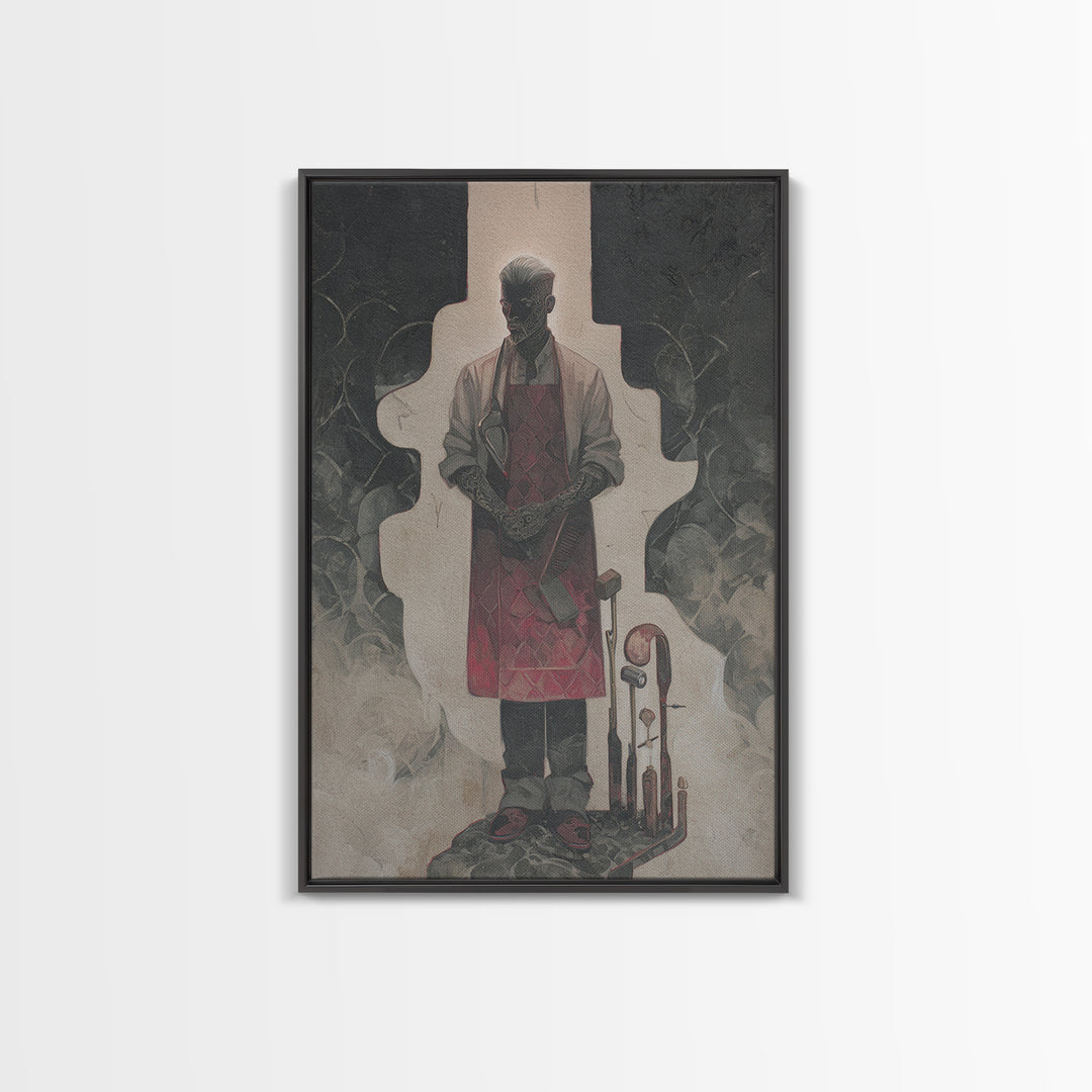 Tattooed Barber Portrait Framed Canvas Print, Barbershop Art, Modern Decor, Barbershop Decor, Fine Art, Grooming, Art Print, BAA-2x3-12