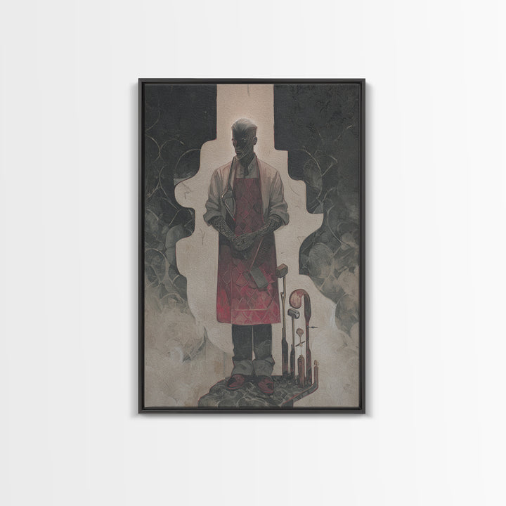Tattooed Barber Portrait Framed Canvas Print, Barbershop Art, Modern Decor, Barbershop Decor, Fine Art, Grooming, Art Print, BAA-2x3-12