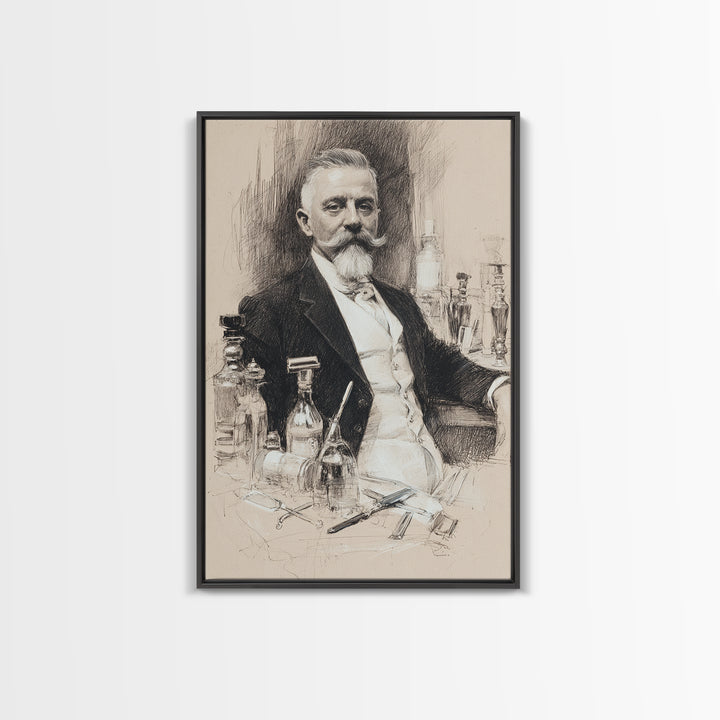 Black and White Portrait of a Sharply Framed Canvas Print, Barbershop Art, Home Decor, Barbershop Decor, Fine Art, Grooming, BAA-2x3-2