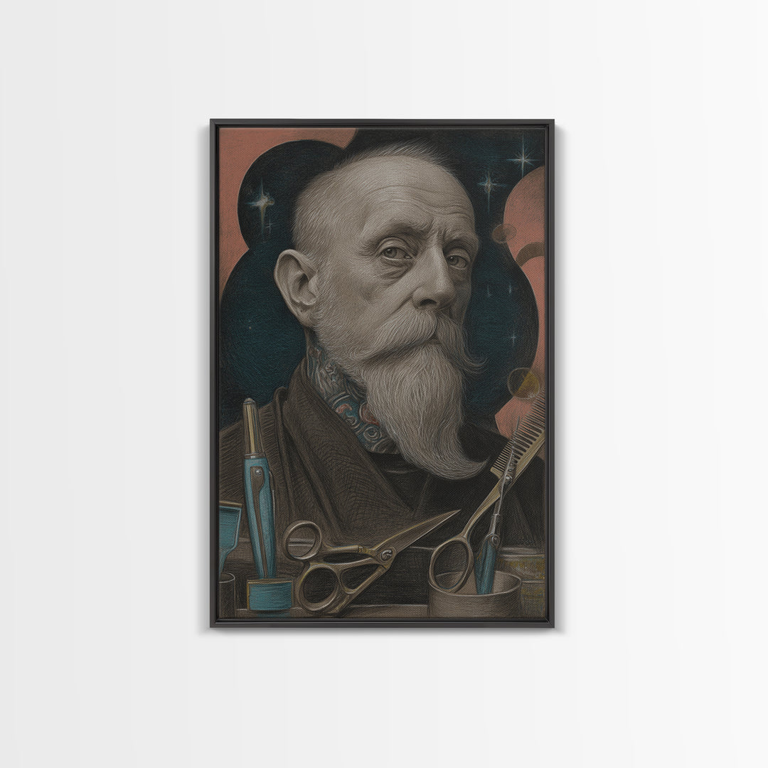 Classic Mustache Chart Illustrated Framed Canvas Print, Barbershop Art, Black Art Prints, Barbershop Decor, Fine Art, Grooming, BAA-2x3-24