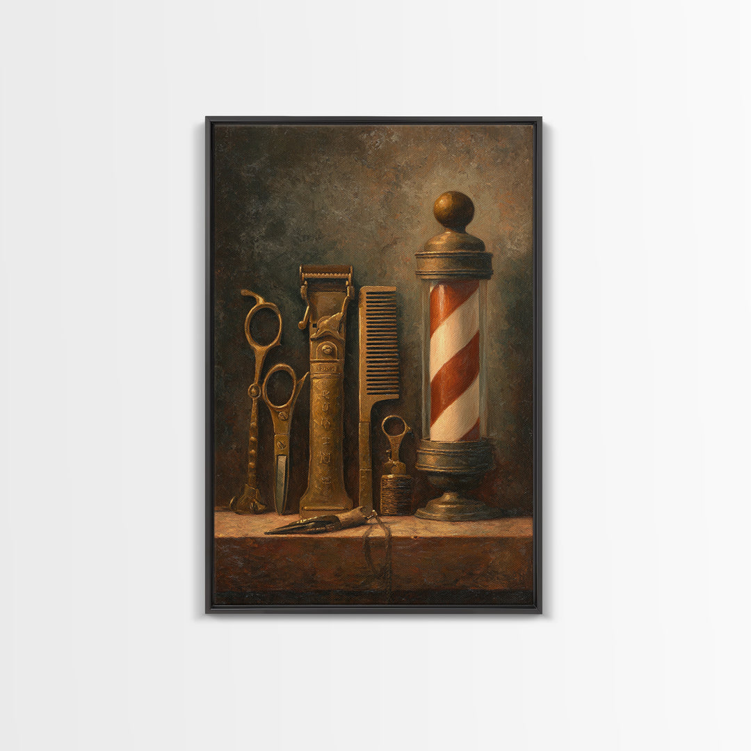 Antique Clippers and Combs on Worn Wood Framed Canvas Print, Barbershop Art, Barbershop Decor, Abstract Art, Grooming, BAA-2x3-41