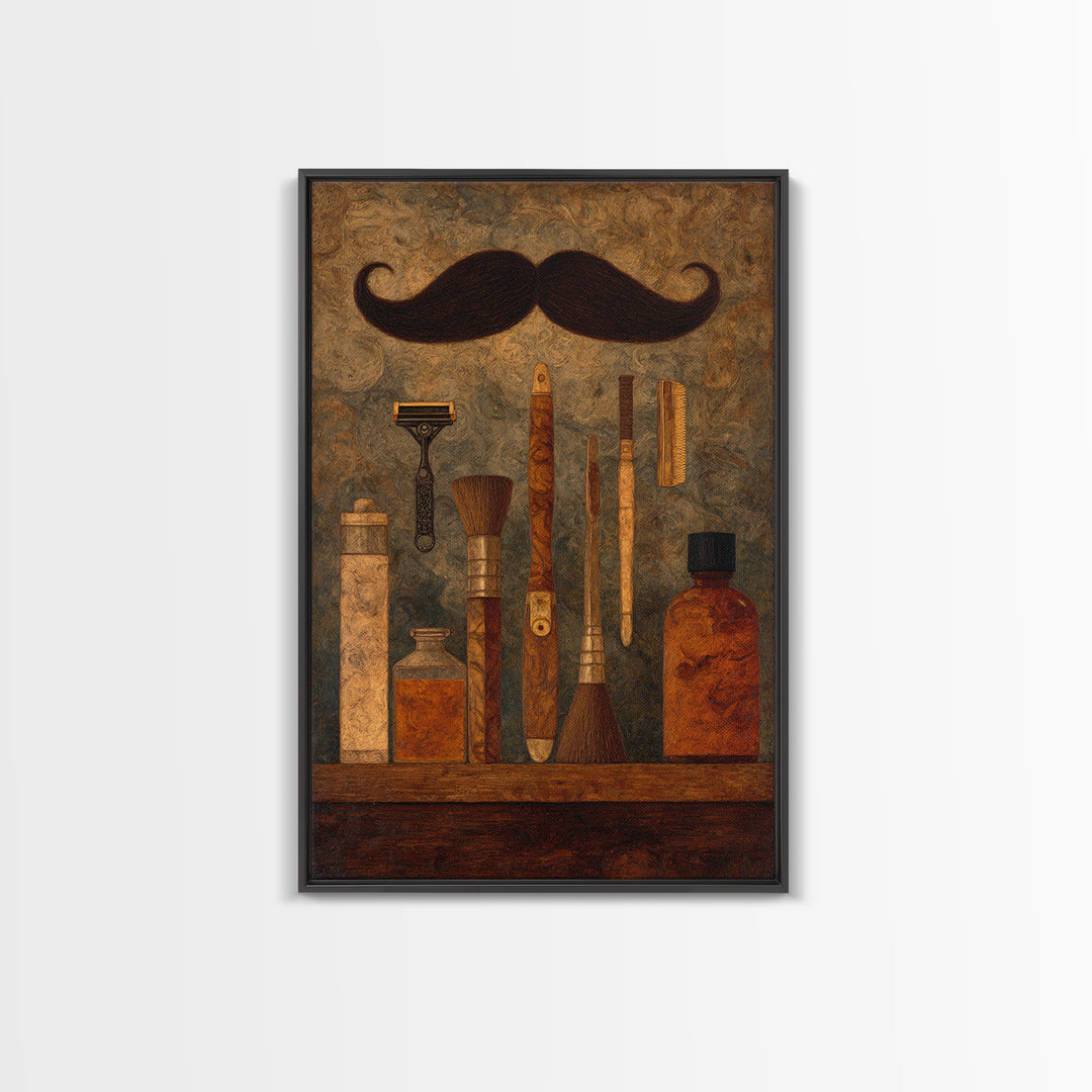 Classic Mustache Chart Illustrated Canvas Print, Barbershop Art, Wall Decor, Barbershop Decor, Oil Painting, Grooming, BAA-2x3-72