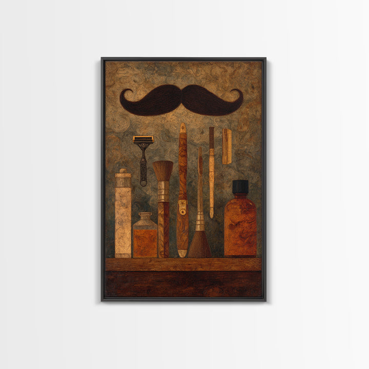 Classic Mustache Chart Illustrated Canvas Print, Barbershop Art, Wall Decor, Barbershop Decor, Oil Painting, Grooming, BAA-2x3-72