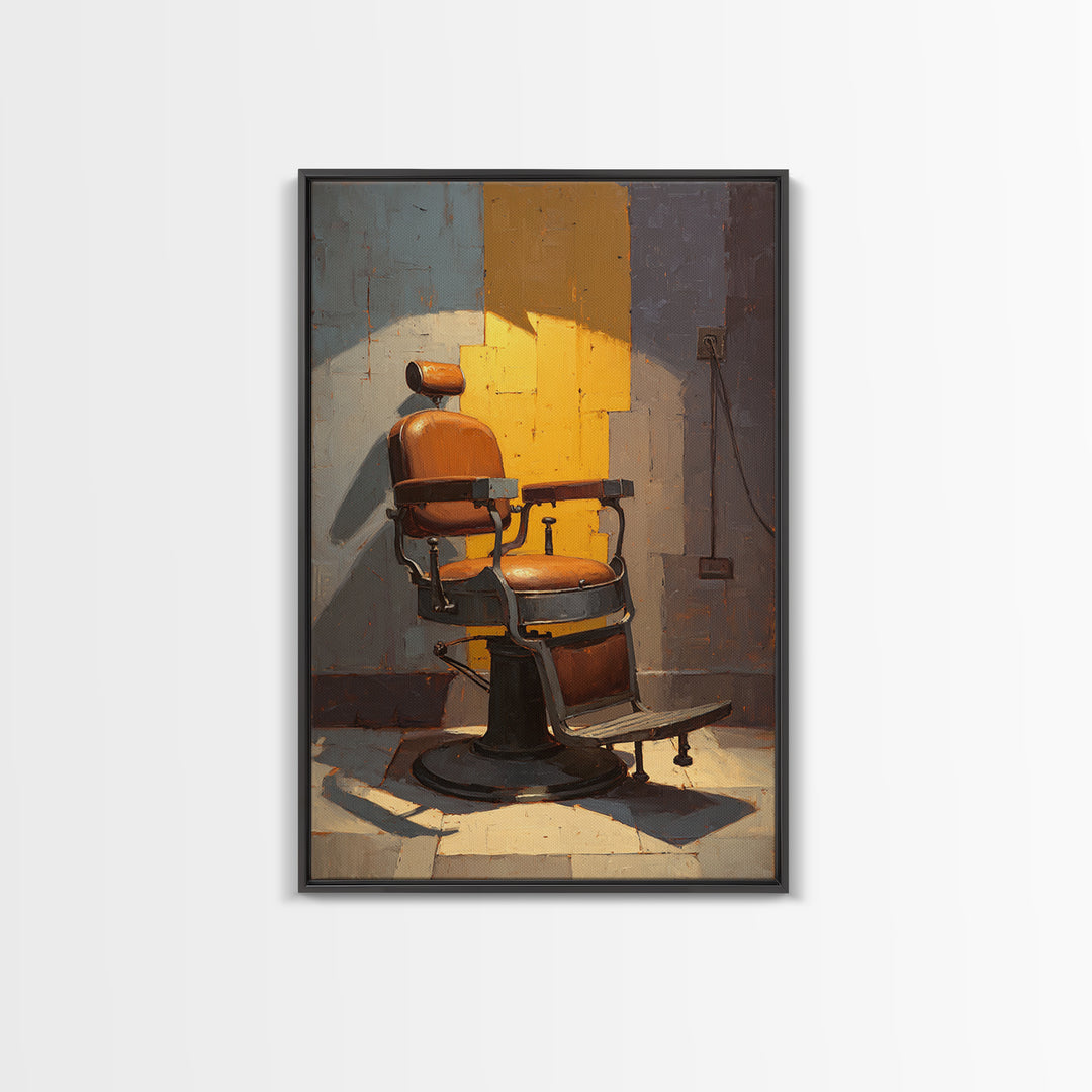Barber Chair Silhouette Rendered as Iconic Graphic Canvas Print, Barbershop Art, Oil Painting, Barbershop Decor, Abstract Art, BAA-2x3-91