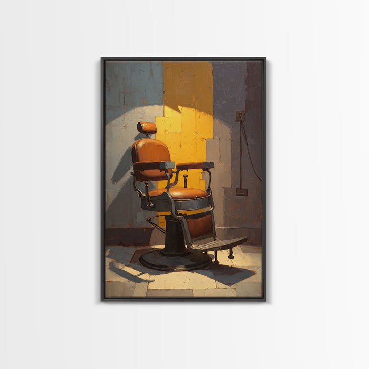 Barber Chair Silhouette Rendered as Iconic Graphic Canvas Print, Barbershop Art, Oil Painting, Barbershop Decor, Abstract Art, BAA-2x3-91