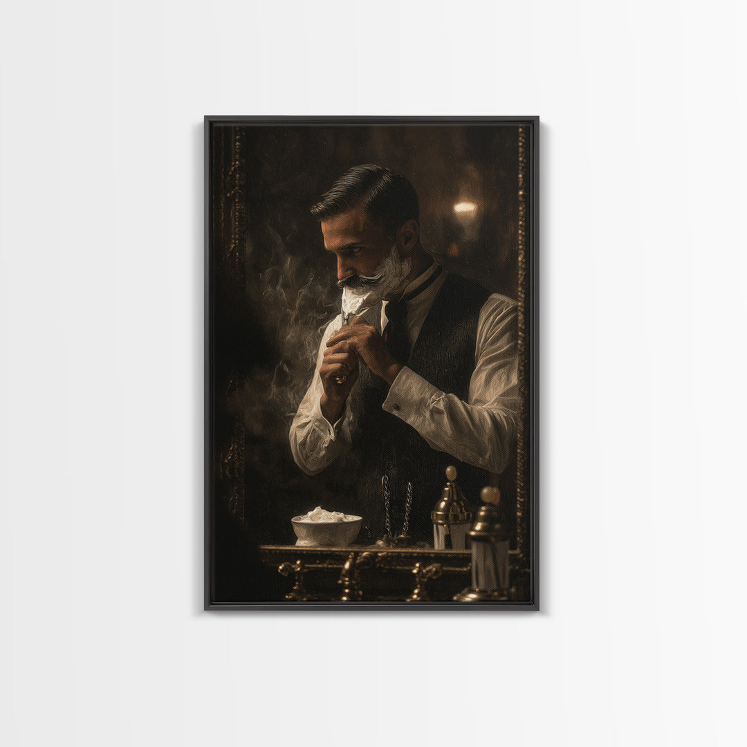 Hot Towel Shave Scene Cropped Close to Framed Canvas Print, Barbershop Art, Digital Art, Barbershop Decor, Fine Art, Grooming, BAA-2x3-93