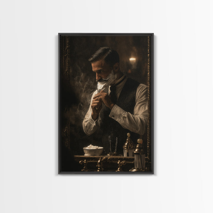 Hot Towel Shave Scene Cropped Close to Framed Canvas Print, Barbershop Art, Digital Art, Barbershop Decor, Fine Art, Grooming, BAA-2x3-93