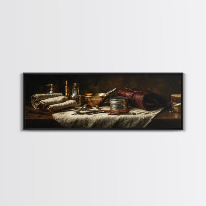 Hot Towel Shave Scene Cropped Close to Canvas Print, Barbershop Art, Printable Art, Barbershop Decor, Oil Painting, Grooming, BAA-3x1-29