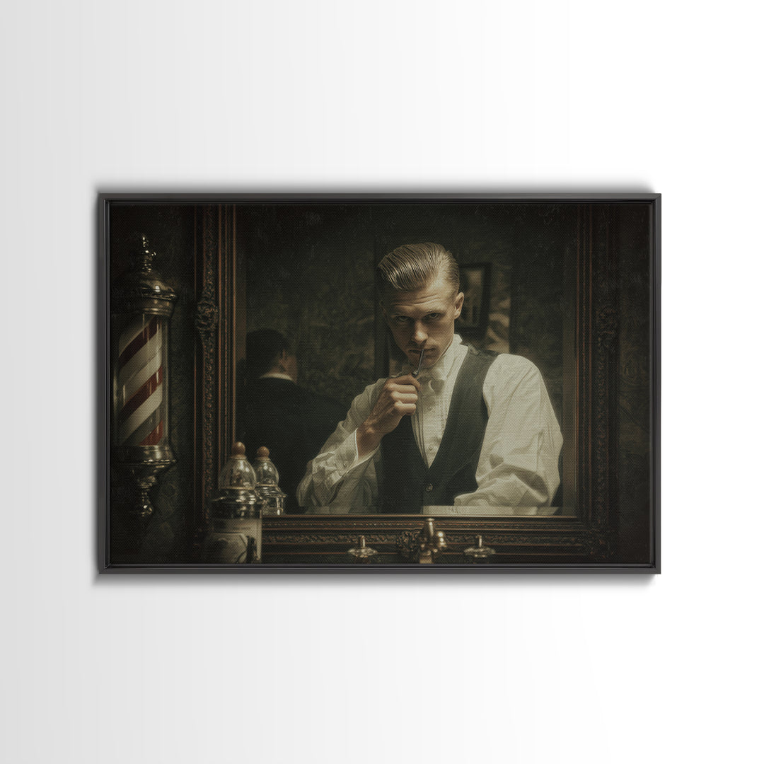 Classic Pompadour Portrait Framed Canvas Print, Barbershop Art, Downloadable Art, Barbershop Decor, Oil Painting, Grooming, BAA-3x2-81