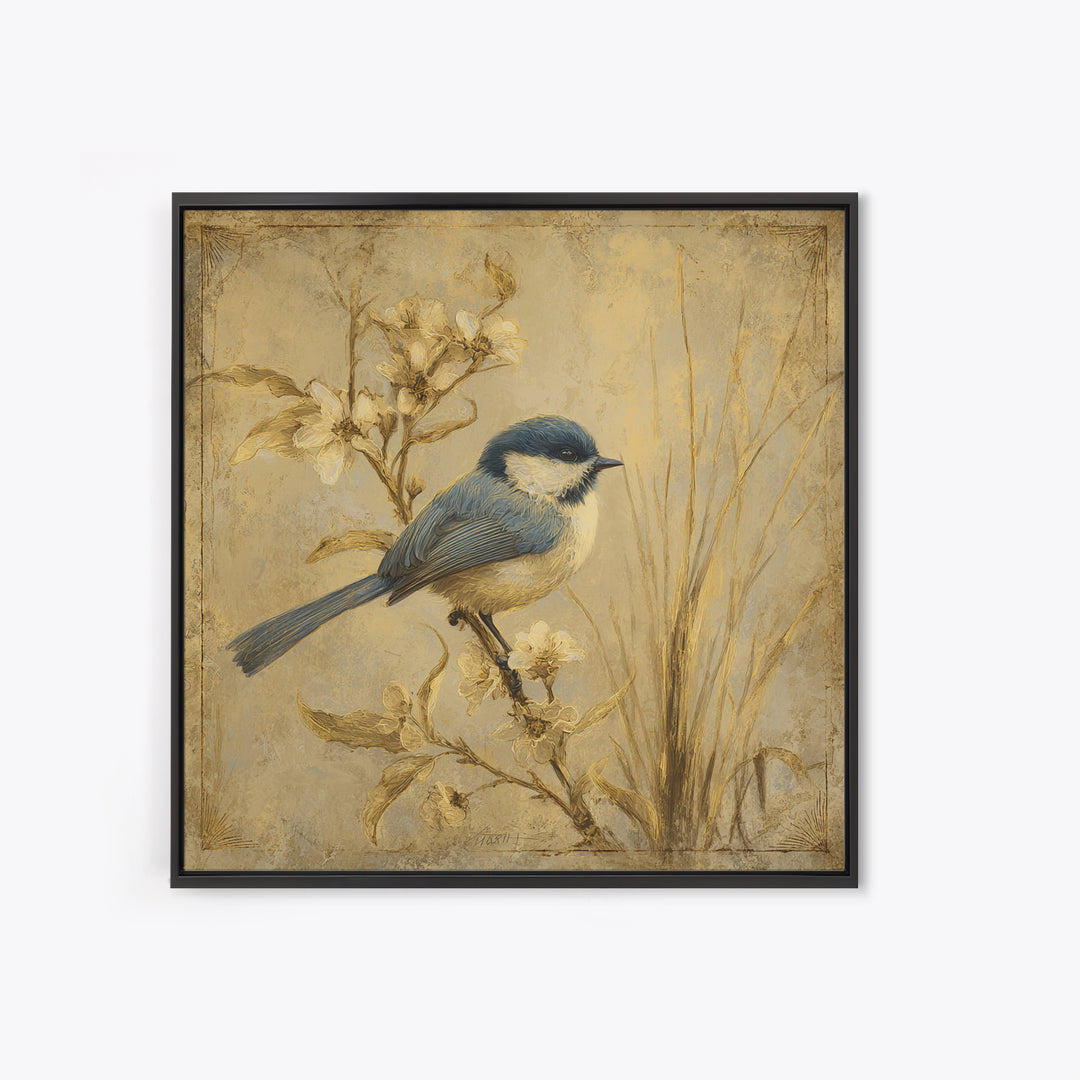 Small Bird on a Flowering Branch Canvas Print, Bed and Breakfast Art, Farmhouse Wall Art, Living Room Decor, Fine Art, BAB-1x1-14