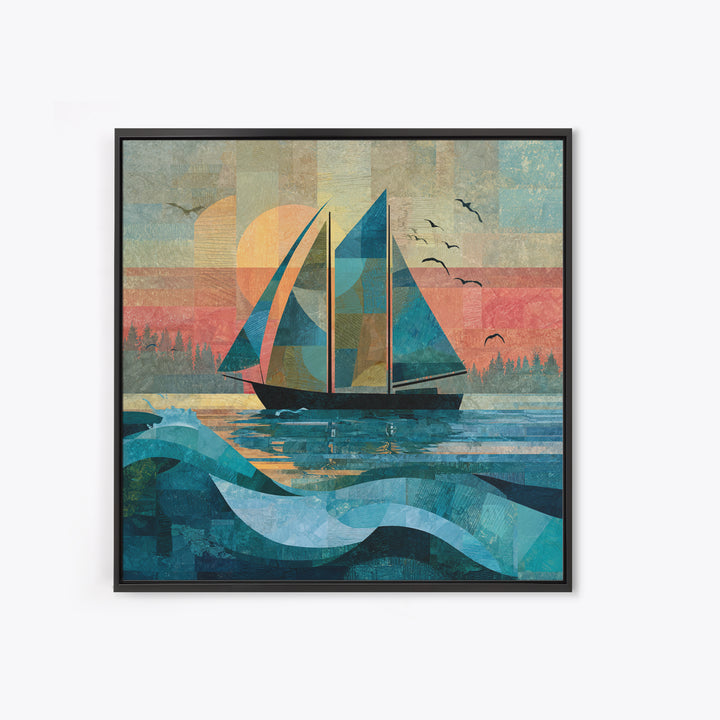 Coastal Inn Sailboat at Sunrise Canvas Print, Bed and Breakfast Art, Gallery Decor, Living Room Decor, Fine Art, BAB-1x1-17