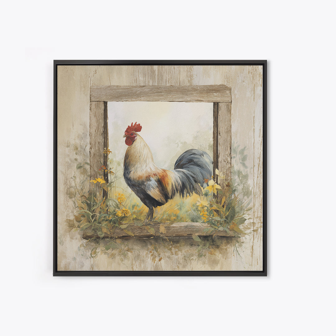 Rooster and Wildflower Country Portrait Canvas Print, Bed and Breakfast Art, Living Room Decor, Fine Art, Folk Art, BAB-1x1-19