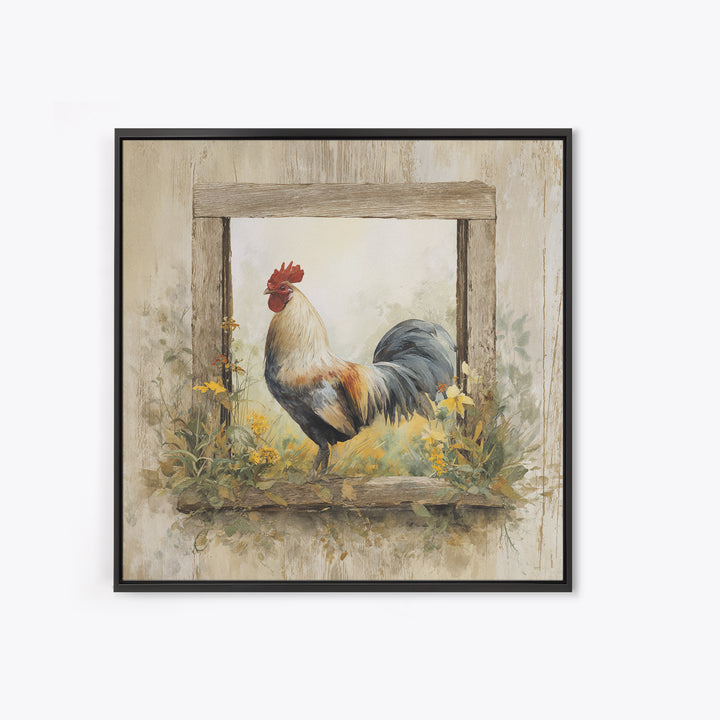 Rooster and Wildflower Country Portrait Canvas Print, Bed and Breakfast Art, Living Room Decor, Fine Art, Folk Art, BAB-1x1-19