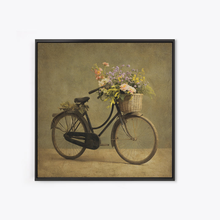 Old Bicycle with Flowers in Basket Canvas Print, Bed and Breakfast Art, Abstract Art, Living Room Decor, Fine Art, BAB-1x1-23