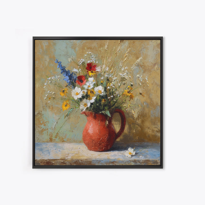 Country Wildflowers in a Chipped Ceramic Pitcher Canvas Print, Bed and Breakfast Art, Room Decor, Living Room Decor, BAB-1x1-25