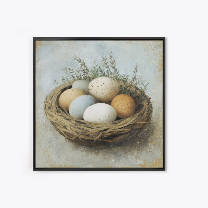 Fresh Eggs in a Woven Basket with Canvas Print, Bed and Breakfast Art, Bedroom Art, Living Room Decor, Oil Painting, BAB-1x1-30