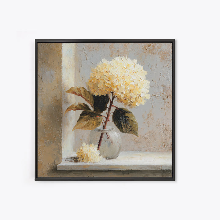 Sunlit Hydrangeas on a Windowsill Canvas Print, Bed and Breakfast Art, Rustic Home Decor, Living Room Decor, BAB-1x1-34