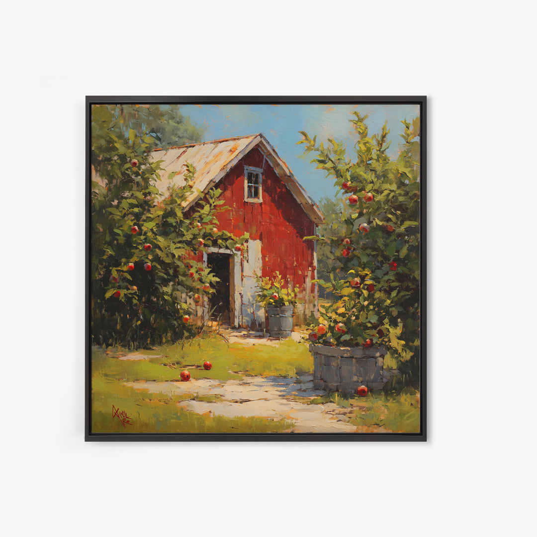 Apple Orchard Scene Framed Canvas Print, Bed and Breakfast Art, Boho Decor, Living Room Decor, Oil Painting, BAB-1x1-37