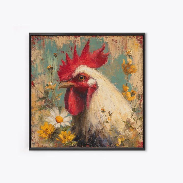 Rooster and Wildflower Country Portrait Canvas Print, Bed and Breakfast Art, Farmhouse Wall Decor, Living Room Decor, BAB-1x1-43