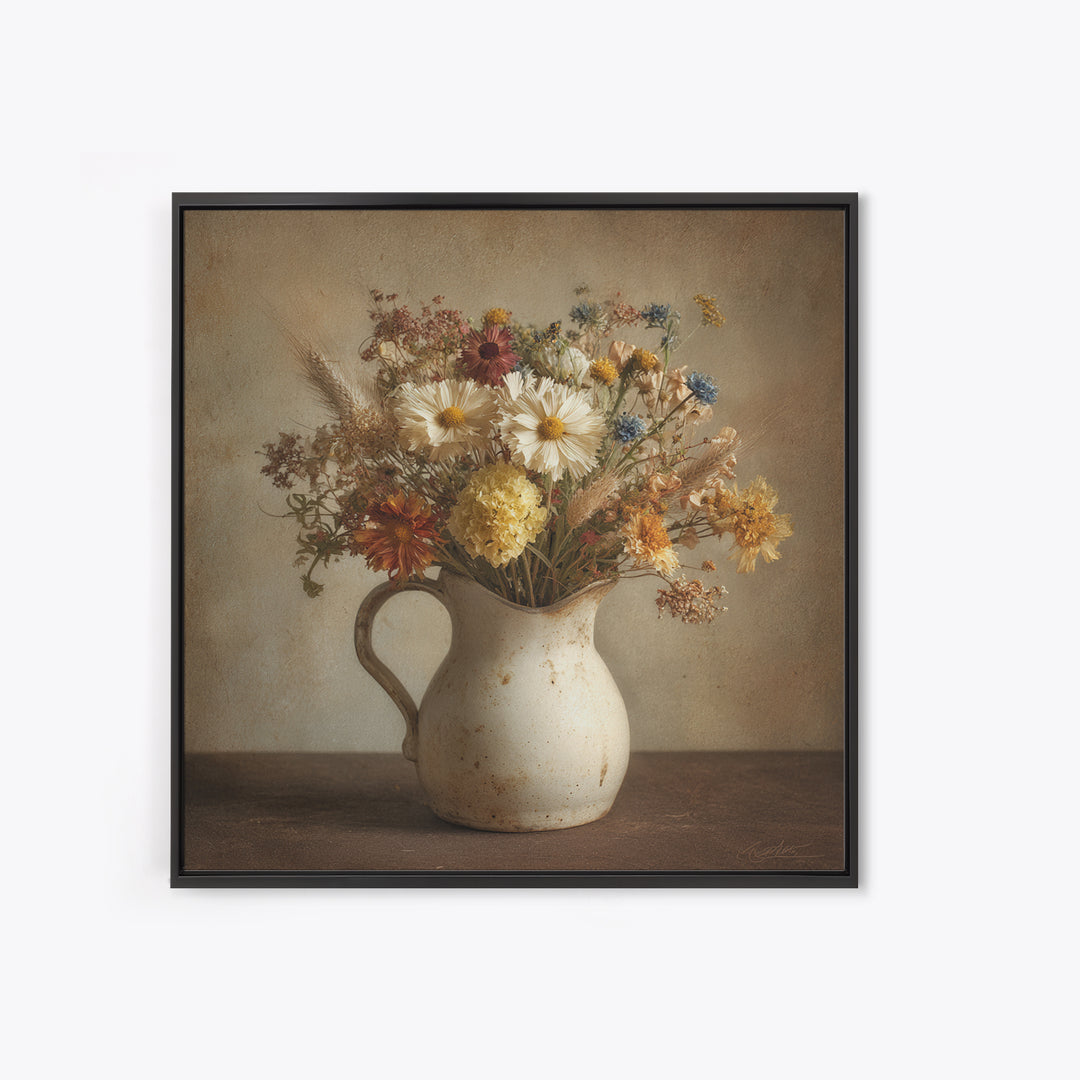 Country Wildflowers in a Chipped Ceramic Pitcher Canvas Print, Bed and Breakfast Art, Room Decor, Living Room Decor, BAB-1x1-49