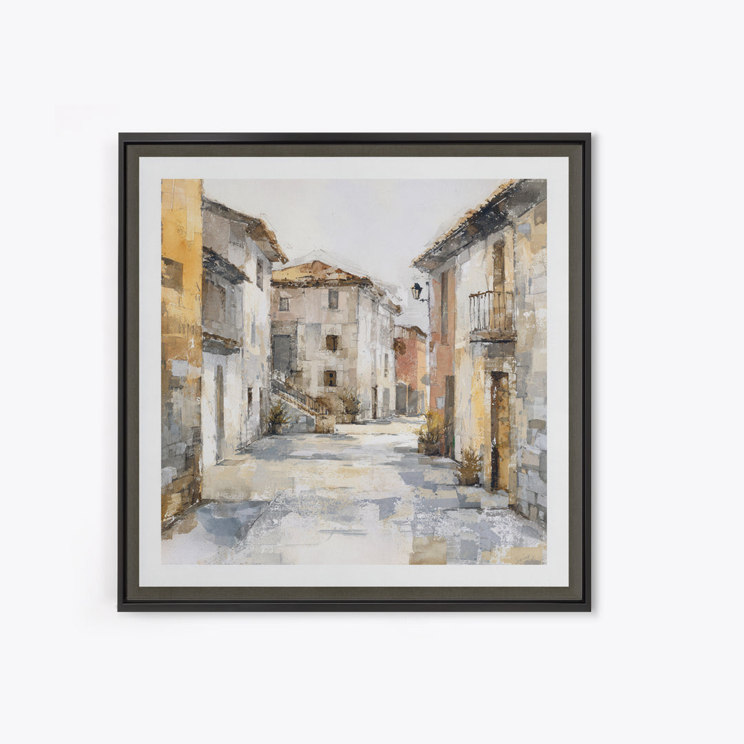 Soft Watercolor Village Street at Dawn Canvas Print, Bed and Breakfast Art, Fine Art Print, Living Room Decor, Fine Art, BAB-1x1-5