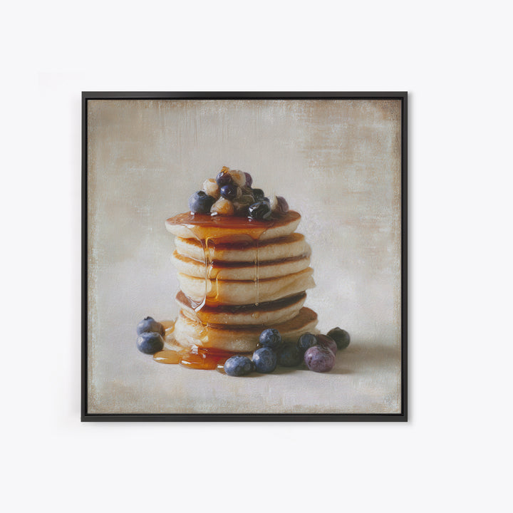 Blueberry Pancakes Still Life Framed Canvas Print, Bed and Breakfast Art, Abstract Art, Living Room Decor, Fine Art, BAB-1x1-56