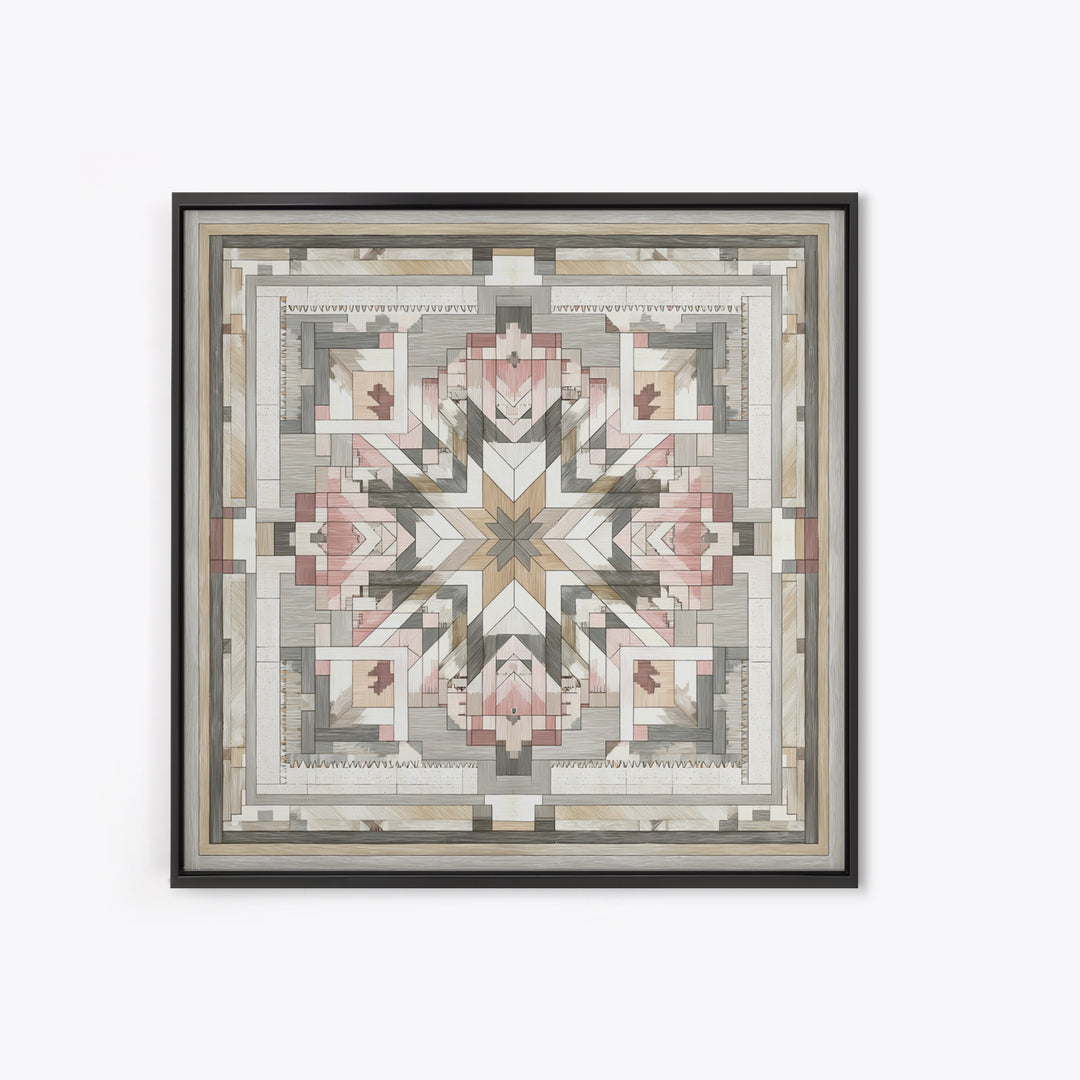Quilt Pattern Folk Art Composition Canvas Print, Bed and Breakfast Art, Gallery Decor, Living Room Decor, Fine Art, BAB-1x1-59