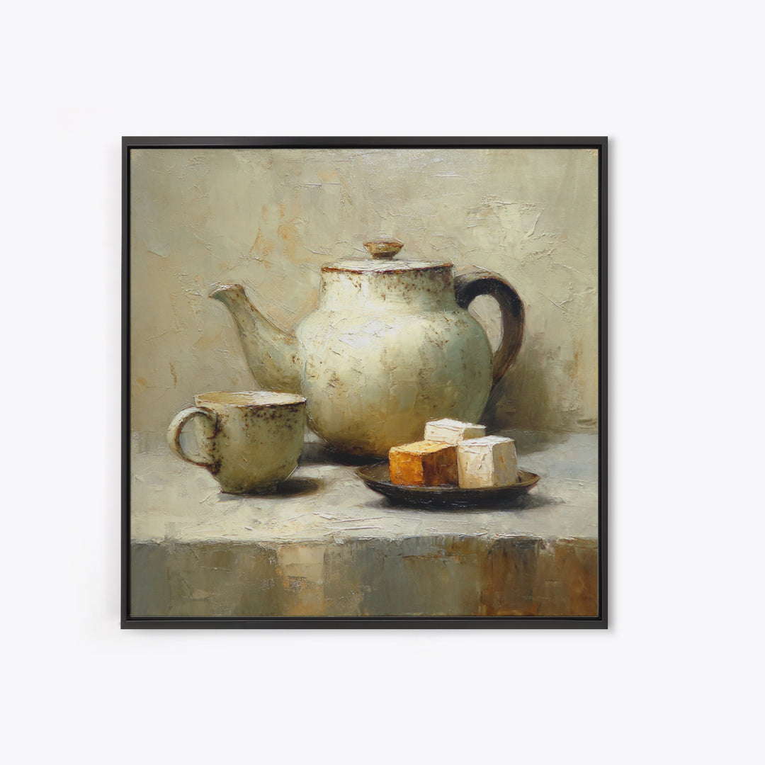 Porcelain Teapot and Scones Canvas Print, Bed and Breakfast Art, Bedroom Wall Decor, Living Room Decor, Fine Art, BAB-1x1-60